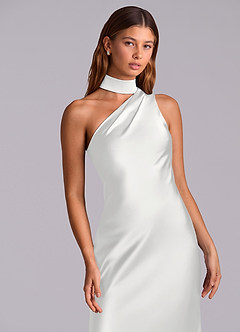Azazie Seona Robes de demoiselle d'honneur Robe Sirène en Satin extensible Une épaule Blanc image2