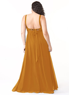 Azazie Aziza Bridesmaid Dresses Butterscotch A-Line V-Neck Pleated Chiffon Dress image8