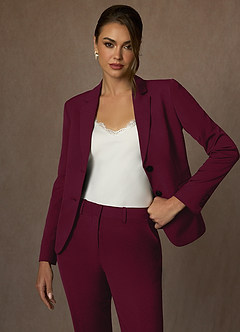 front Whitney Bourgondië Gestructureerd stretch cropped broekpak