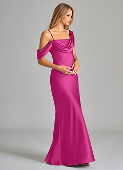 Azazie Celina Vestidos de damas de honor Vestido de Fucsia de Satén Elástico de Corte Recto con Vestidos sin tirantes image6