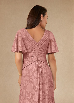 Azazie Emmeline Mother of the Bride Dresses Rosette A-Line Pleated Floral Burnout Dress image6