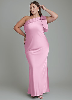 Azazie Yuanna Bridesmaid Dresses Candy Pink Mermaid One Shoulder Stretch Satin Dress image11