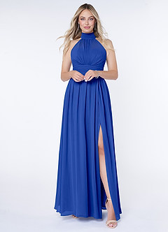 Azazie Iman Brautjungfernkleider A-Linie A-Linie Gerüscht Chiffon Kleid Königsblau image1