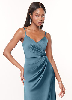 Azazie Maci Bridesmaid Dresses Bermuda A-Line V-Neck Pleated Stretch Satin Dress image5