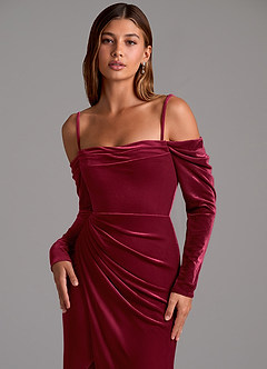 Azazie Hallie Robes de demoiselle d'honneur Robe Sirène Convertible en velours Manche longue Bourgogne image2