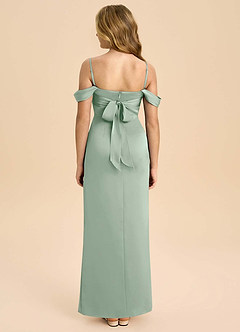 Azazie Saige Junior Robe Fourreau en Satin extensible Épaule décolletée Agave image2