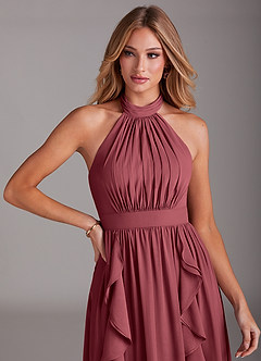 Azazie Avary Bridesmaid Dresses Merlot A-Line Pleated Chiffon Dress image6