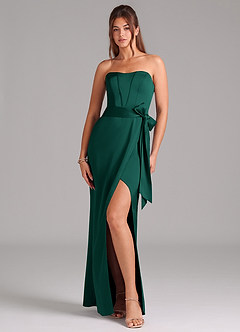 Azazie Jamie Bridesmaid Dresses Emerald A-Line Strapless Stretch Satin Convertible Dress image1