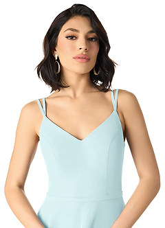 Azazie Janine Bridesmaid Dresses Sea Glass A-Line V-Neck Chiffon Dress image3