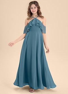 Azazie Tessabelle Junior Bermuda A-Line Off the Shoulder Chiffon Dress image6