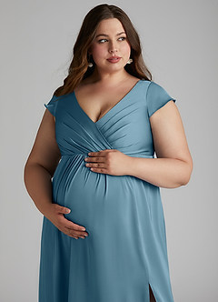 Azazie Allessia Maternity Bridesmaid Dresses A-Line Pleated Stretch Satin Floor-Length Dress image13