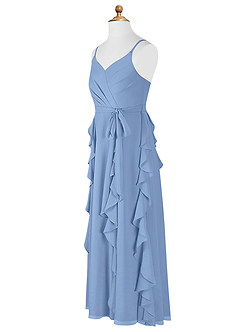 Azazie Peyton Steel Blue A-Line V-Neck Cascading Ruffles Chiffon Dress image8