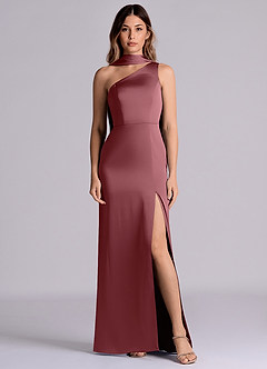 Azazie Philana Bridesmaid Dresses Desert Rose A-Line One Shoulder Stretch Satin Dress image1