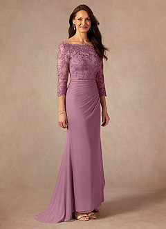 Azazie Rhonda Kleider für die Brautmutter Meerjungfrau-Linie Schulterfrei Gittergewebe Kleid Vintage Mauve image6
