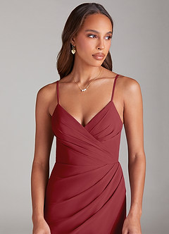 Azazie Maci Bridesmaid Dresses Pomegranate Sheath Pleated Chiffon Dress image5