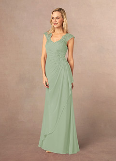 Azazie Gladys Mother of the Bride Dresses Dusty Sage A-Line Queen Anne Lace Chiffon Dress image3