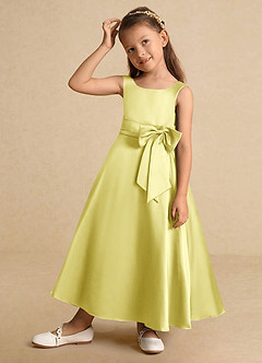 Azazie Lindy Blumenmädchenkleider A-Linie Plissee Matte Satin Kleid Zitronensorbet image4