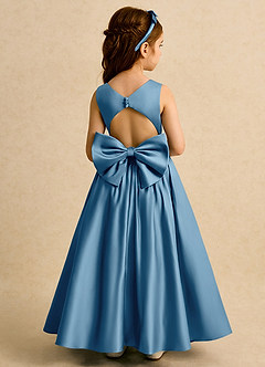 Azazie Nellia vestidos de niña de las flores Vestido de Azul Acero de Satin Mate de Corte En A con Lazo image1