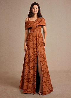 Azazie Milton Mother of the Bride Dresses Burnt Orange A-Line Pleated Floral Burnout Dress image6