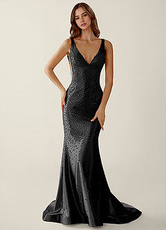 Roxana Black V-neck Hot Rhinestones Corset Prom Dress image3