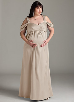 Azazie Rhea vestidos de dama de honor de maternidad Vestido de Corte En A Off The Shoulder Plisado Hasta el suelo Satén Elástico image8