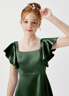 Azazie Bondi Junior Eucalyptus A-Line Side Slit Metallic Satin Dress image5