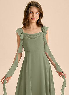 Azazie Carmin Junior Pistachio A-Line Ruched Chiffon Dress image6
