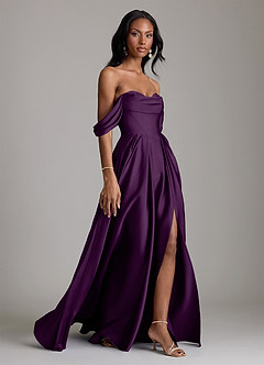 Azazie Loisa Vestidos de damas de honor Vestido de Uva de Satén Elástico de Corte en A con Vestidos sin tirantes image6