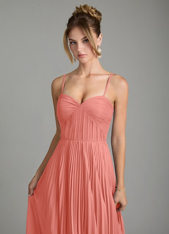 Azazie Teagan Abiti da Damigella Abito A-Line in Chiffon Scollo a Cuore Salmone Rosa image3
