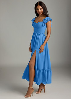 Azazie Anaya Brautjungfernkleider A-Linie Plissee Chiffon Kleid Blauhäher image4