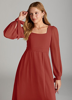 Azazie Leonia Junior Terracotta A-Line with Pockets Chiffon Dress image5