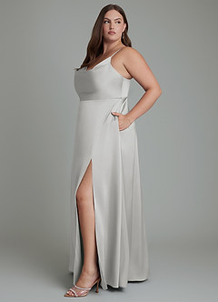 Azazie Sarella Robes de demoiselle d'honneur Robe Trapèze en Satin extensible Plissé Argent image11