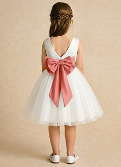 Azazie Sosie Flower Girl Dresses Ivory Salmon Pink A-Line Pleated Tulle Dress image1