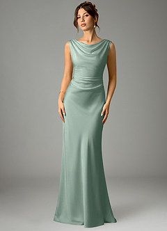 Azazie Kieryn Bridesmaid Dresses Agave Mermaid Pleated Stretch Satin Dress image1