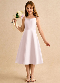 Azazie Jaella Girls Formal Abiti da Ragazza di Fiori Abito A-Line in Raso Opaco Plissettato Rosa Rossore image4