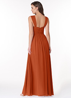 Azazie Zapheira Brautjungfernkleider A-Linie Gestreift Chiffon Kleid Gebranntes Orange image2