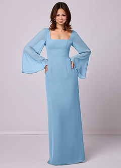 Barbie ♥ Azazie Bridesmaid Dresses Steel Blue Sheath Bow Chiffon Dress image4