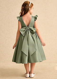 Azazie Dumpling Flower Girl Dresses Pistachio A-Line Bow Matte Satin Dress image1