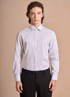 front Aiden Midnight Blue Black 100% Cotton Non-Iron Striped Dress Shirt