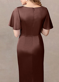 Azazie Everlyn Mother of the Bride Dresses Espresso Sheath Pleated Stretch Satin Dress image5