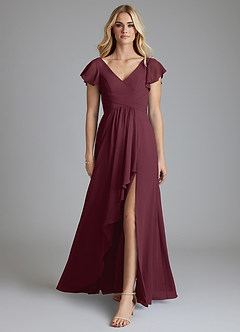 Azazie Omari Bridesmaid Dresses Cabernet A-Line Chiffon Dress image3