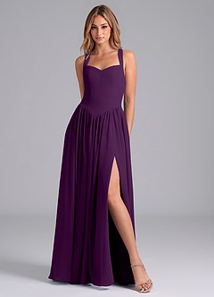 Azazie Francis Bridesmaid Dresses Grape A-Line Corset Chiffon Dress image3