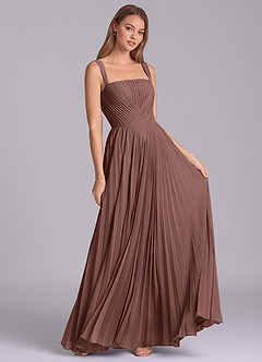 Azazie Mina 신부 들러리 드레스 A라인 주름진 쉬폰 바닥 길이 드레스 image3