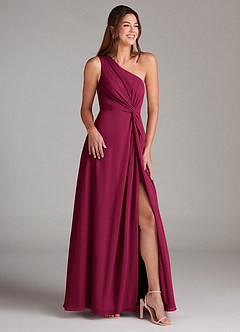 Azazie Brooke Bridesmaid Dresses Burgundy A-Line One Shoulder Chiffon Dress image4