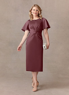 Azazie Everlyn Mother of the Bride Dresses Sangria Sheath Pleated Stretch Satin Dress image1