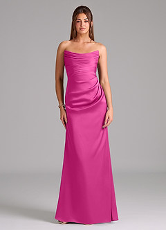 Azazie Lucille Jurken voor bruidsmeisjes Converteerbaar Jurk van Stretch Satijn met Zeemeermin Strapless Fuchsia image1