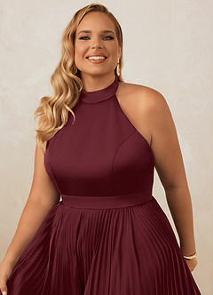 Christian Siriano Bridal for Azazie 1007 Bridesmaid Dresses Cabernet A-Line Pleated Stretch Satin Dress image14