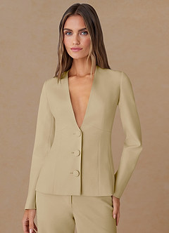 front Elara Champagne Refined Weave Tailored Blazer