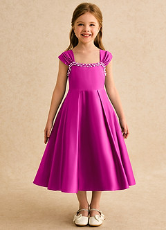 Azazie Yosemite Flower Girl Dresses Fuchsia Ball-Gown Sweetheart Neckline Matte Satin Dress image4