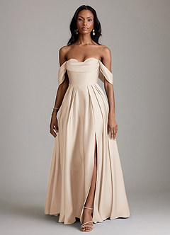 Azazie Loisa Abiti da Damigella Abito A-Line in Raso Elasticizzato a Spalla Scoperta Alabastro Bianco image7